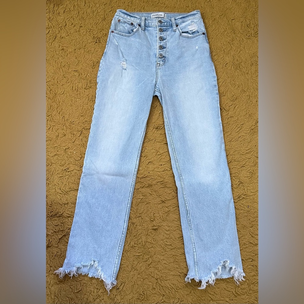 Abercrombie & Fitch Ultra High Rise Light Blue Straight Leg Jeans